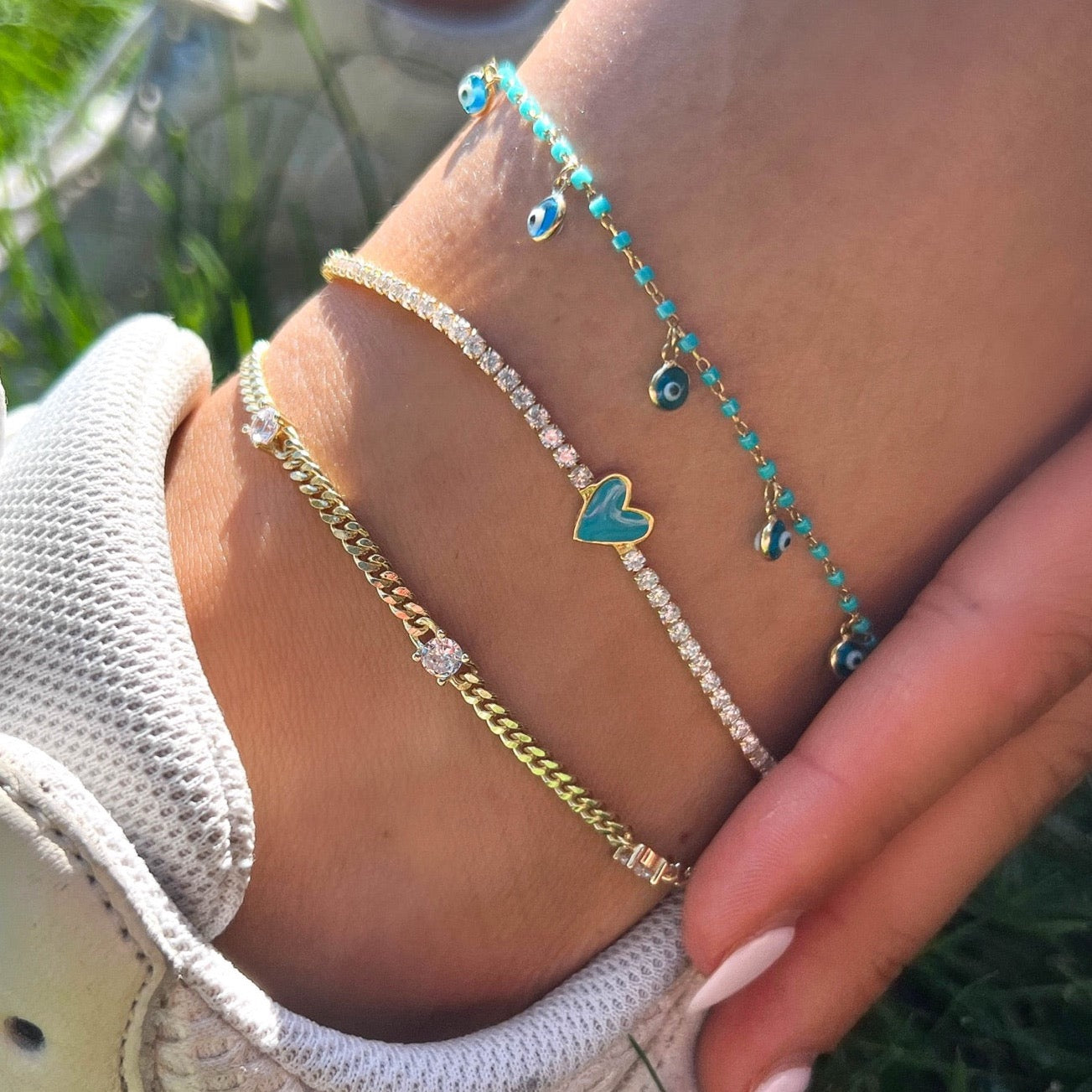 Blue Enamel Heart Anklet