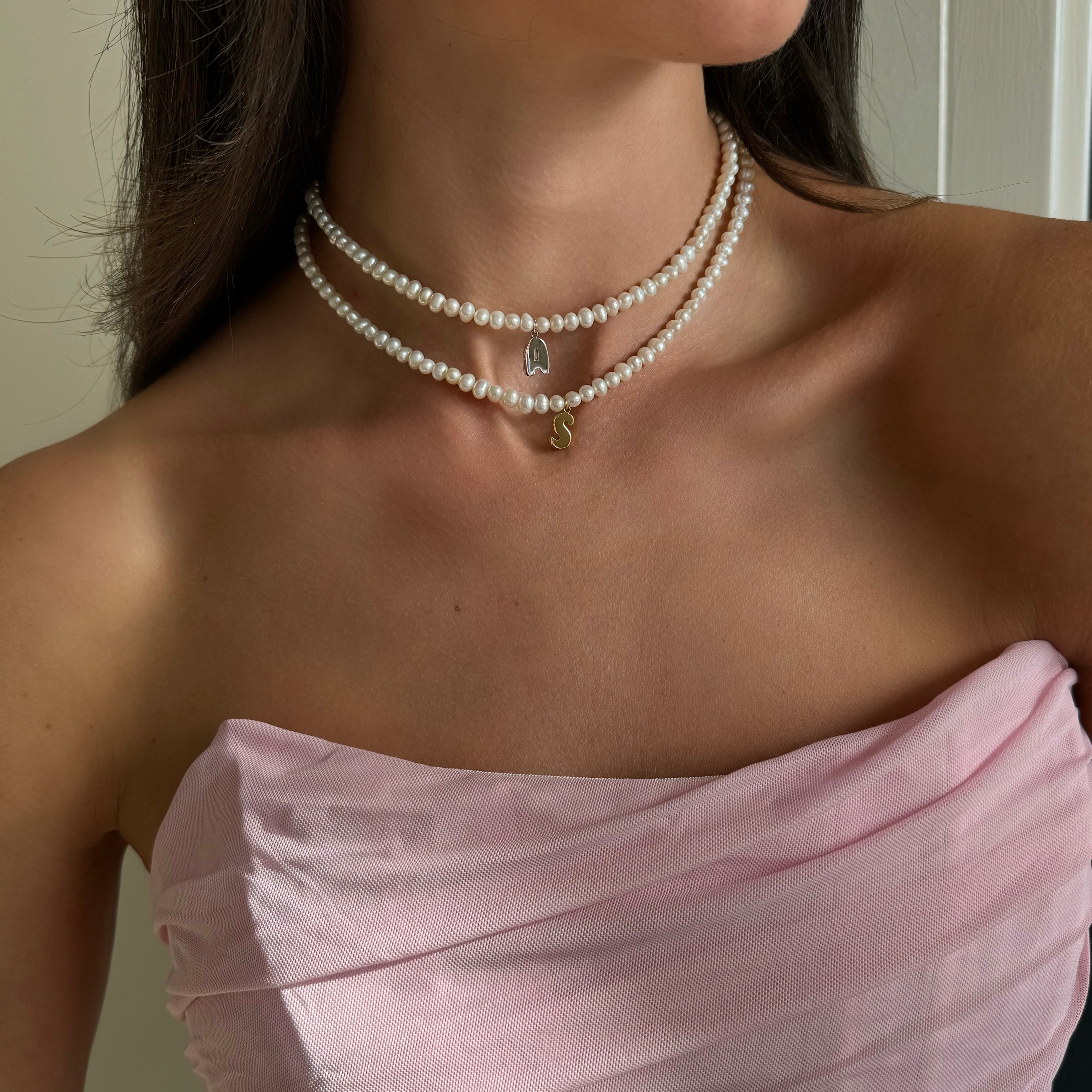 Pearl Bubble Initial Necklace