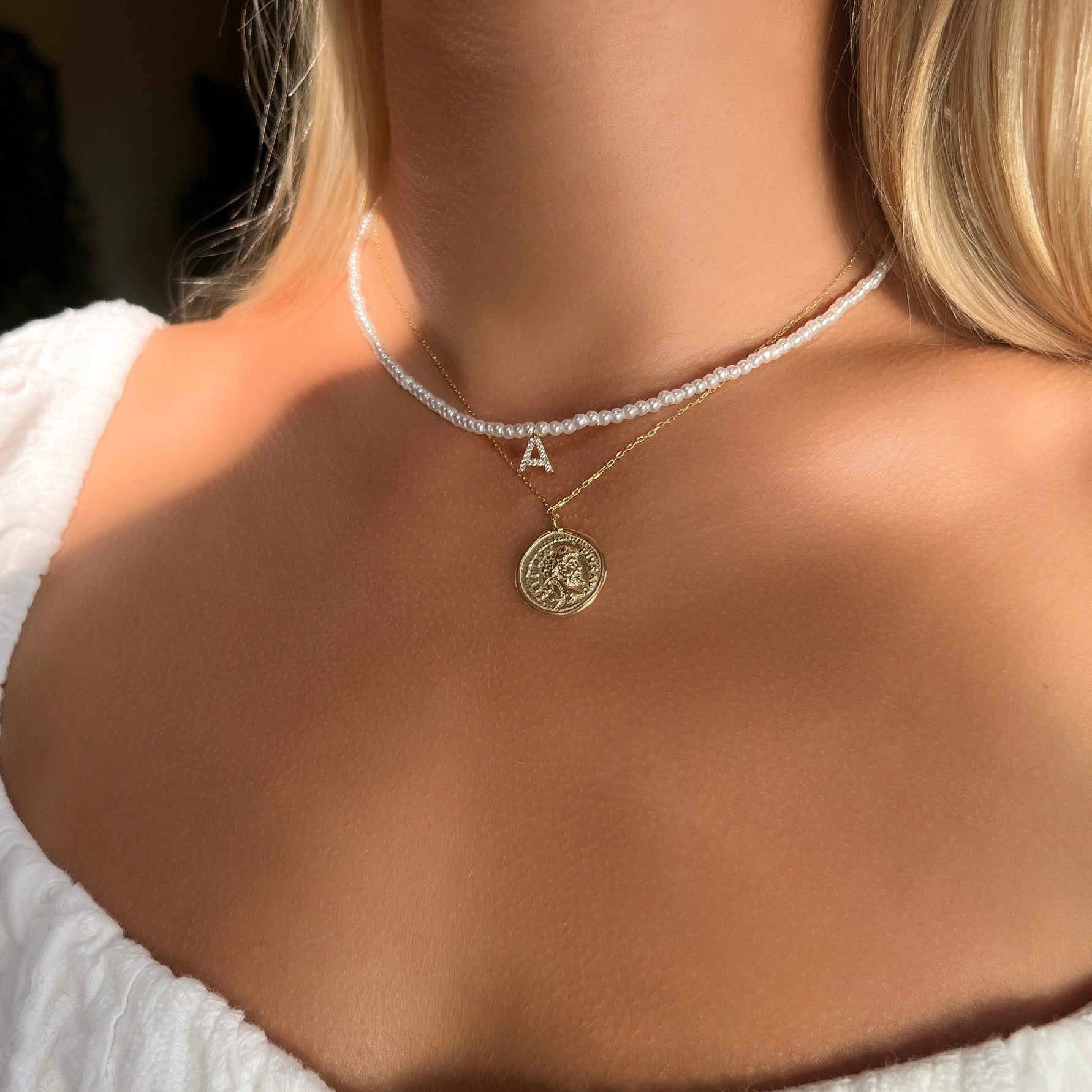 Gold Initial Pearl Necklace