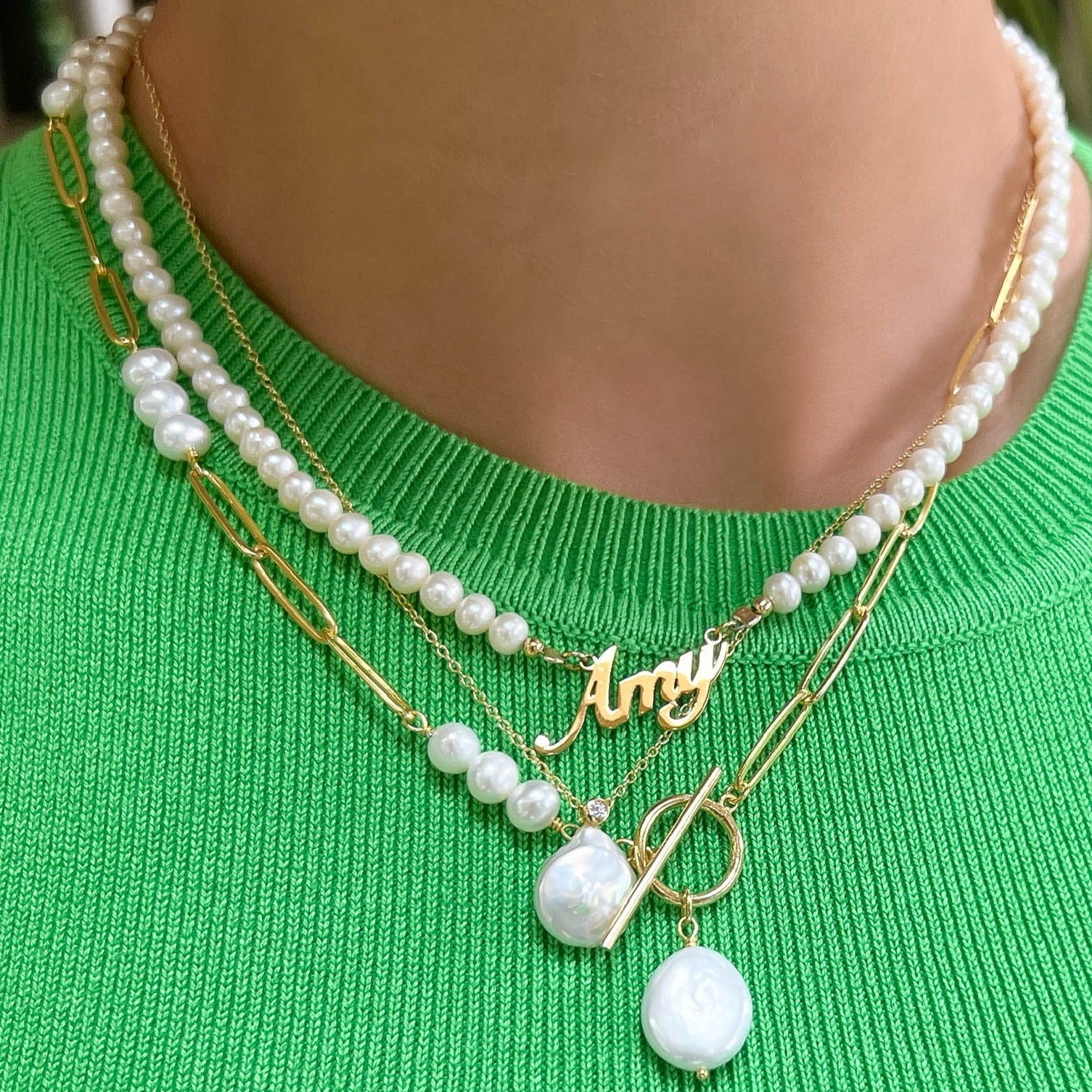 Pearl Nameplate Necklace