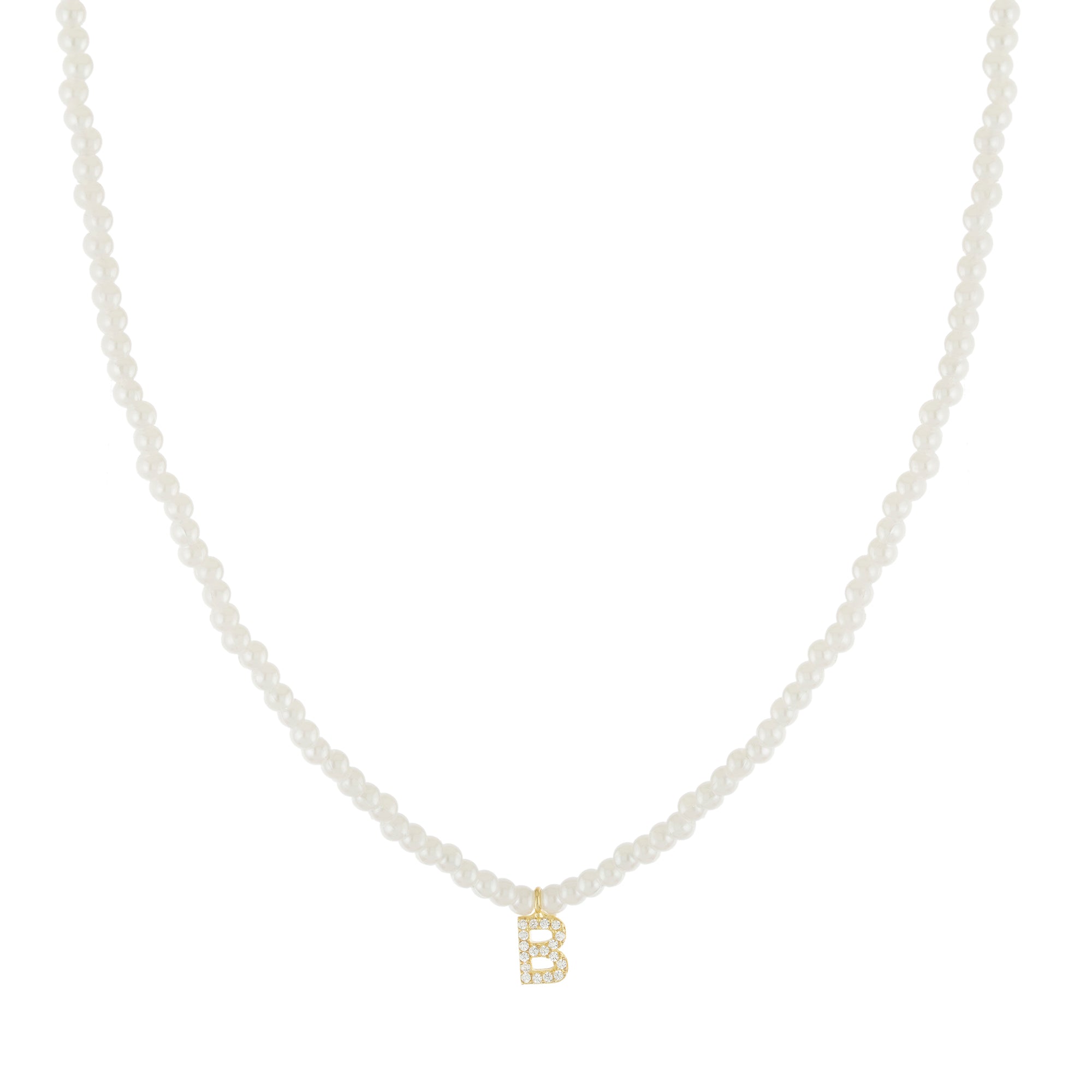 Gold Initial Pearl Necklace