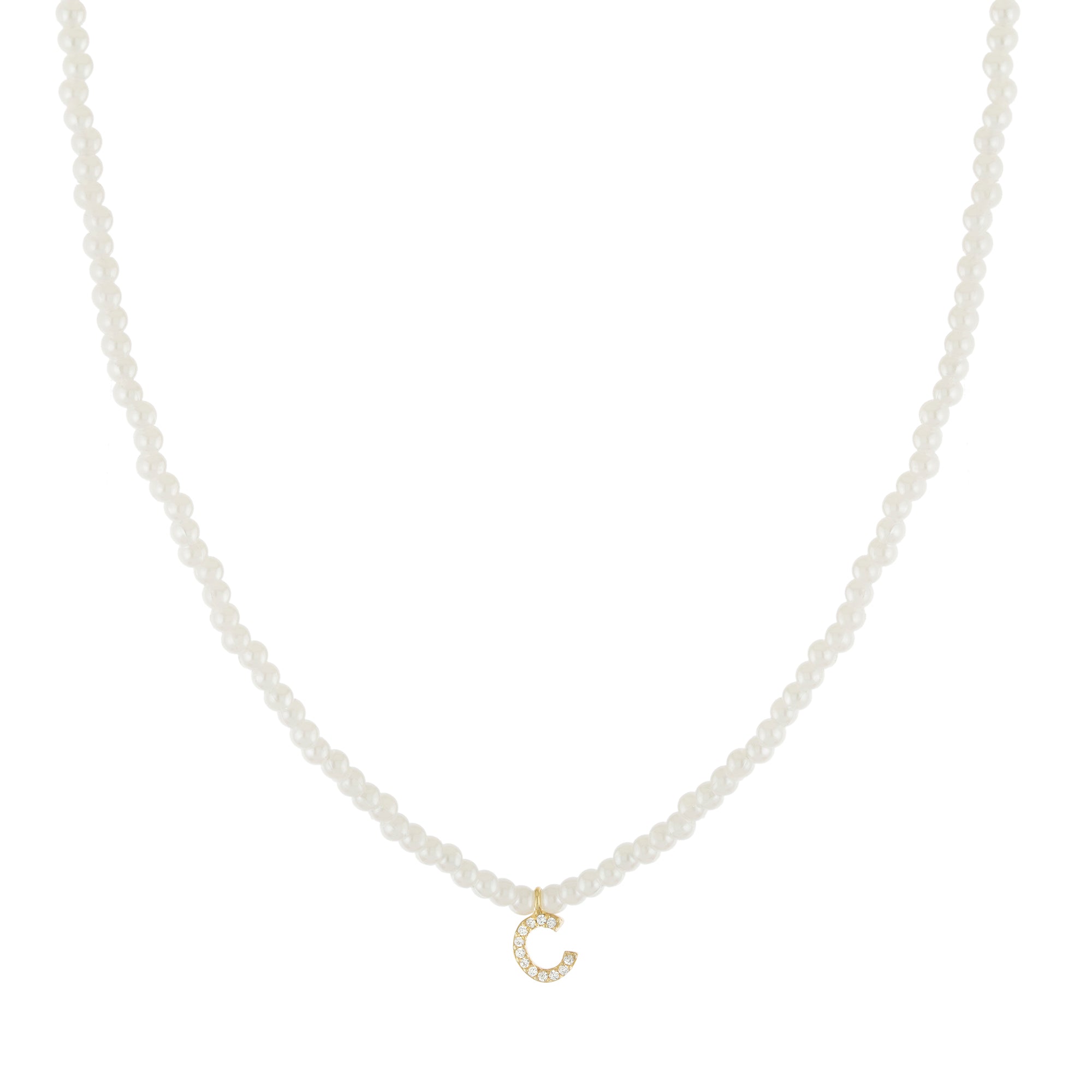 Gold Initial Pearl Necklace