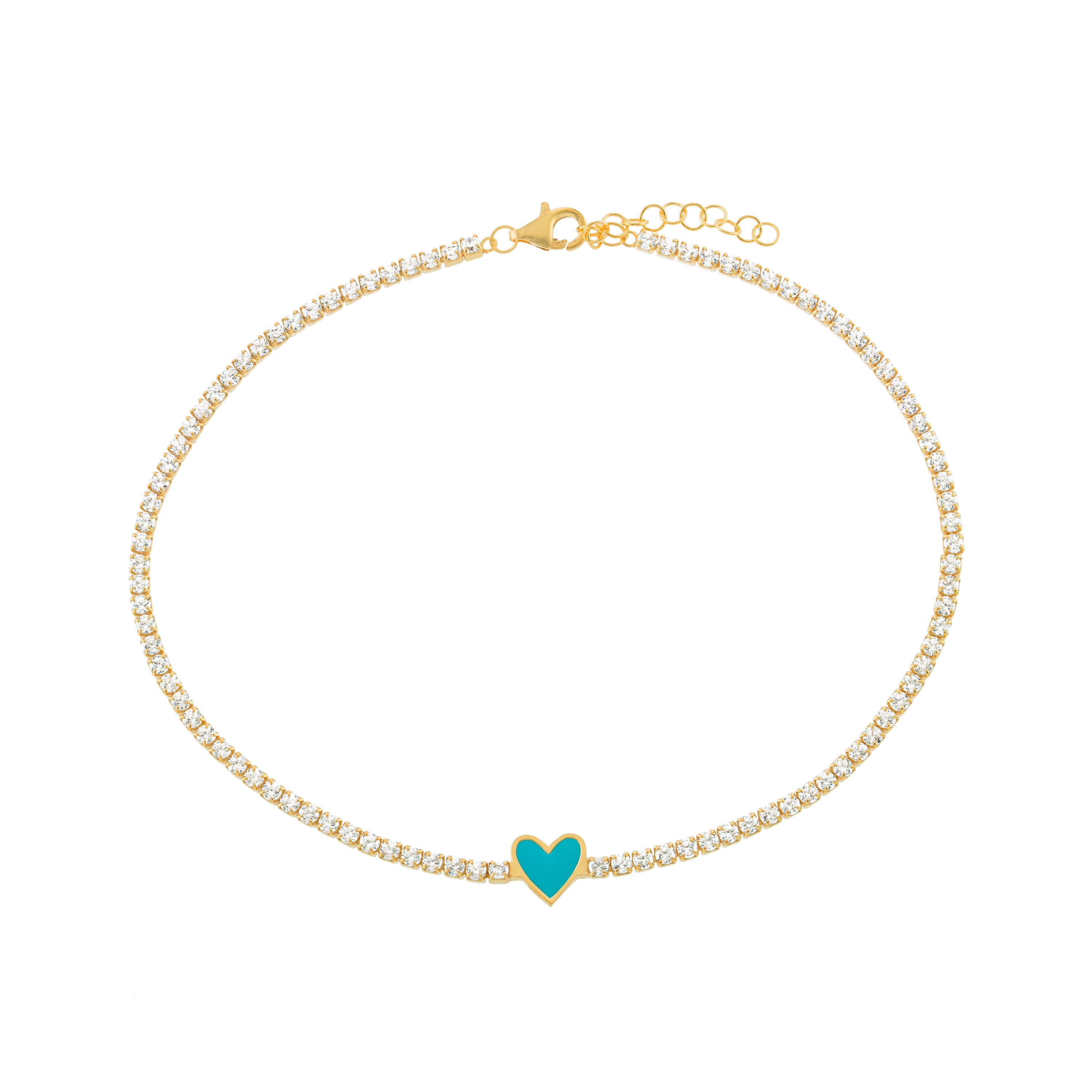 Blue Enamel Heart Anklet