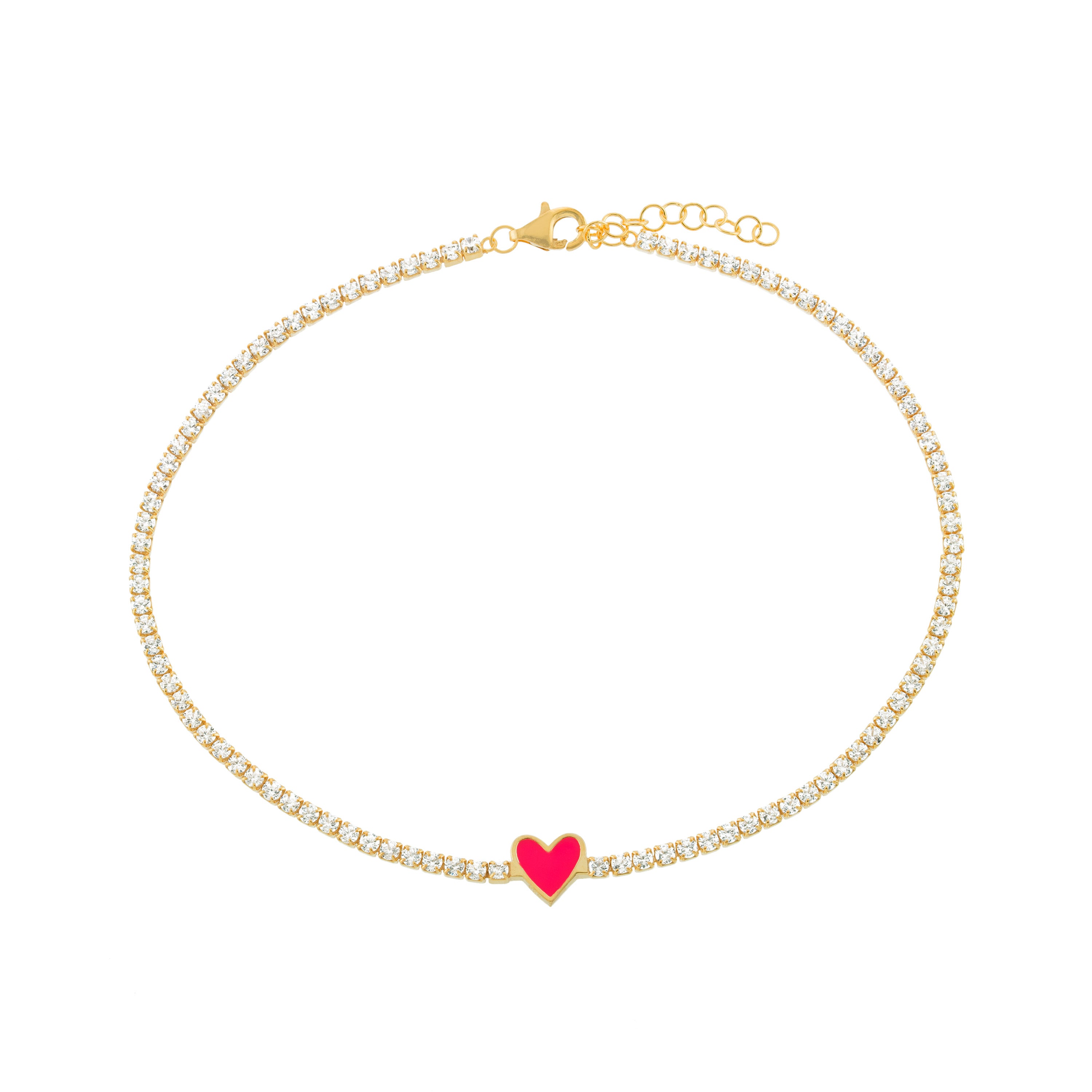 Pink Enamel Heart Anklet